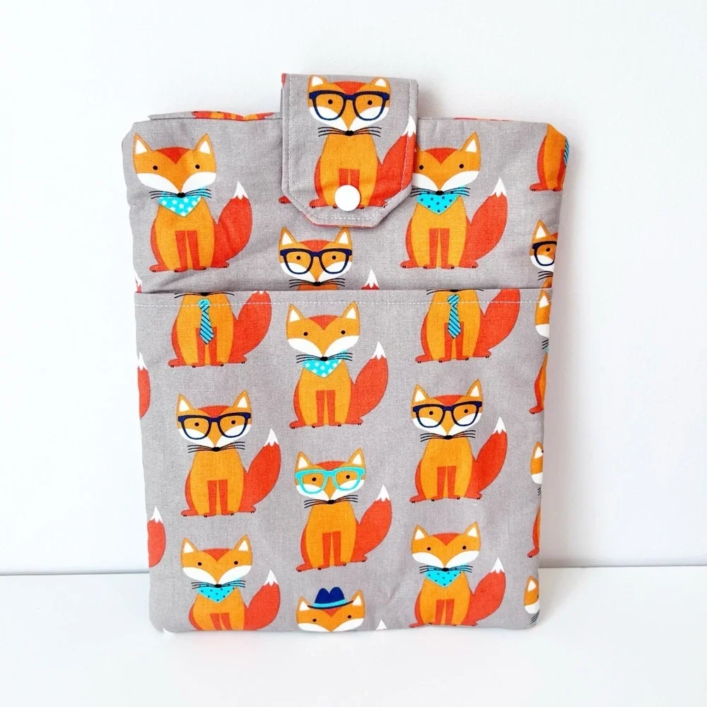 Handmade Fox Print Padded Sleeve Gray Orange Dapper Animal Tech Case Book‎ Pouch